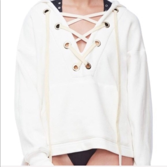 Good American Tops - good american good sweats the lace up hoodie- 0/1